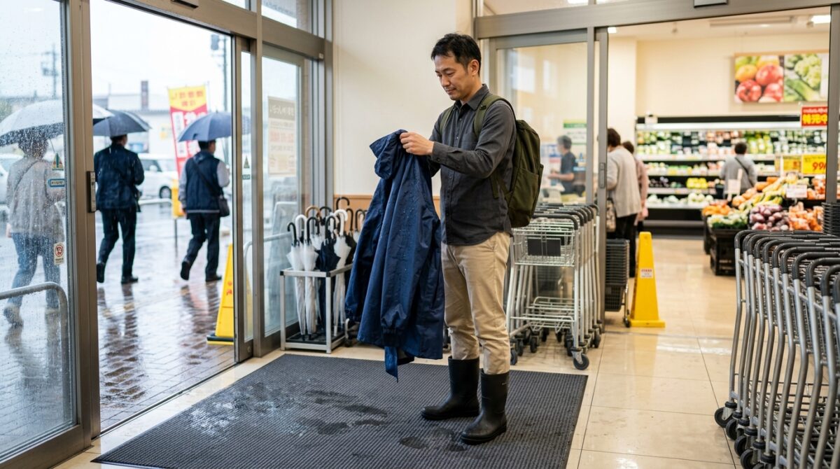 カッパを着たままスーパーへ行く時の困りごと対策